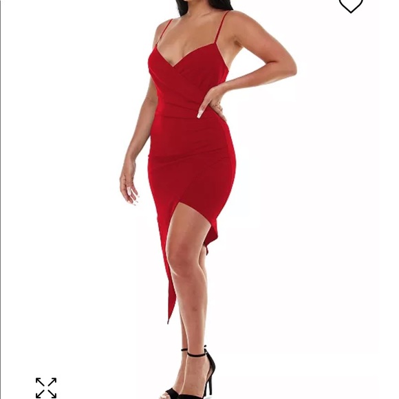 Red Emerald Sundae tulip skirt faux wrap dress - Picture 2 of 13